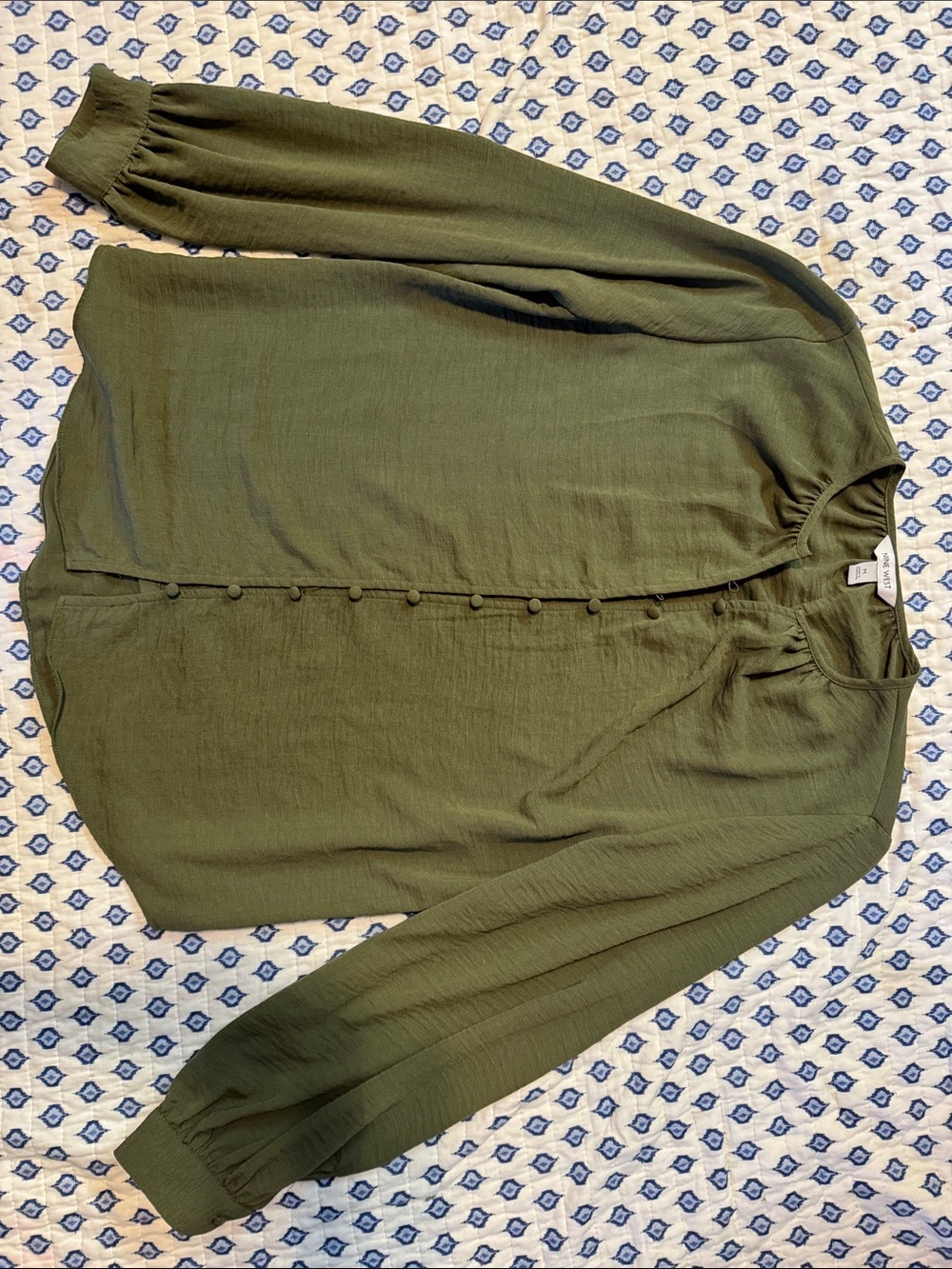 Nine West Med Olive Green Button-Front Women’s Top